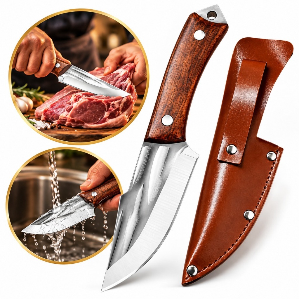 Faca Cutelo de Desossa Churrasco Profissional e Artesanal Rustico com Bainha Cozinha