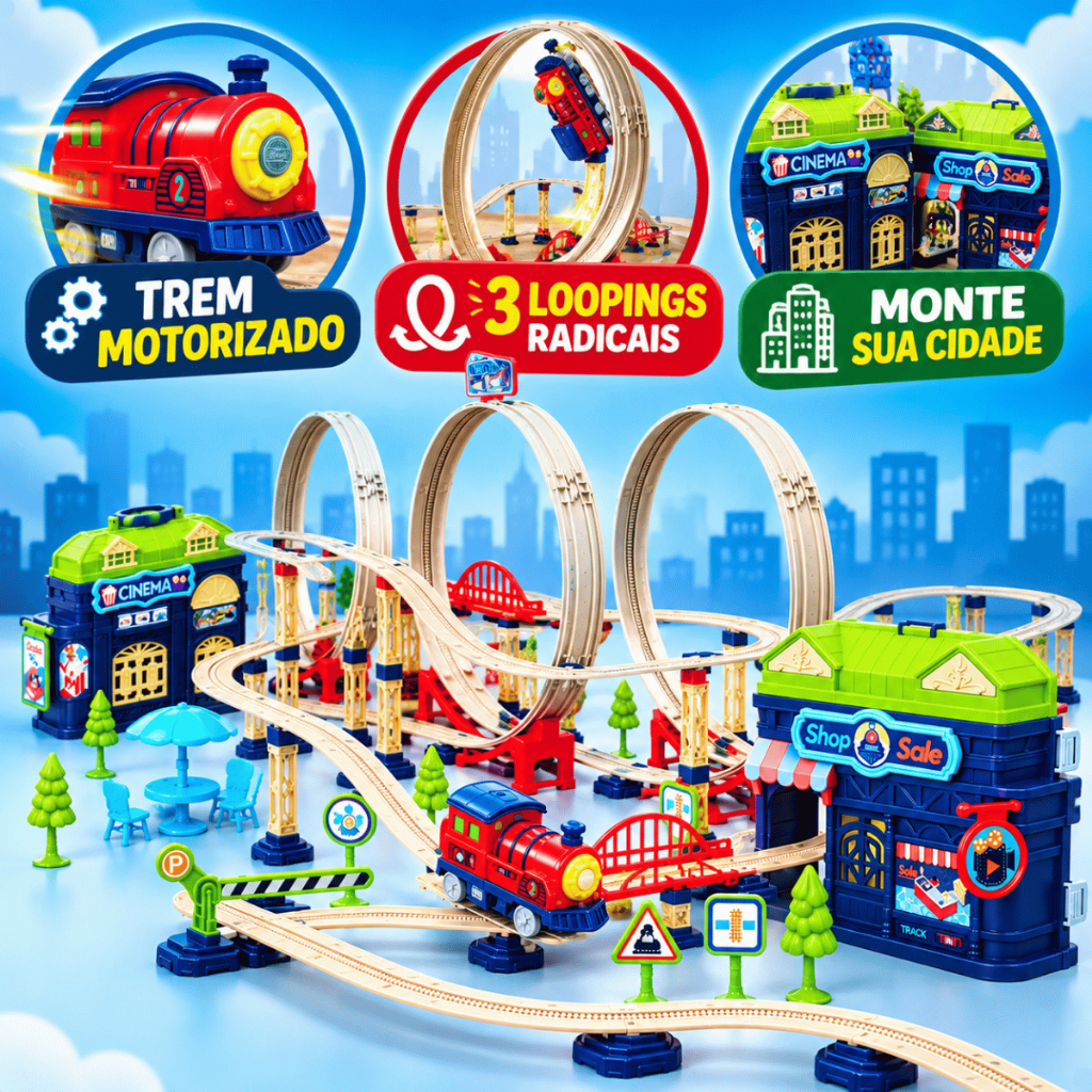 Pista Trem Infantil Estação Trilhos Looping Locomotiva — imagem 2 de 2