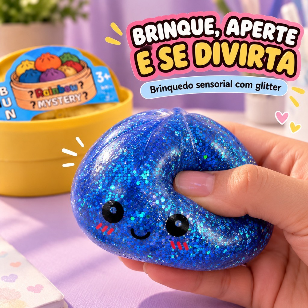 Squishy Dumpling Bolinho Surpresa Glitter Dourado Raro Squish Bun Pãozinho Kawaii Brinquedo Kids — imagem 2 de 2