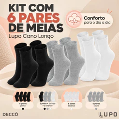 Kit De 6 Pares Meias Lupo Infantil Cano Médio Em Algodão Tamanho 24 ao 35