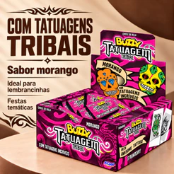 Chiclete Tatuagem Tribal Morango C/90 Unidades Buzzy