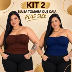 Kit 2 Blusa Tomara Que Caia Plus Size Feminina Blusa com Forro no Busto Tamanho Grande Curvy Curve