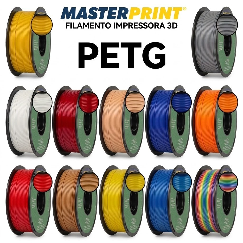 Filamento PETG Impressão 3D Premium 1Kg 1.75mm FDM Alta Aderência Entre Camadas Qualidade