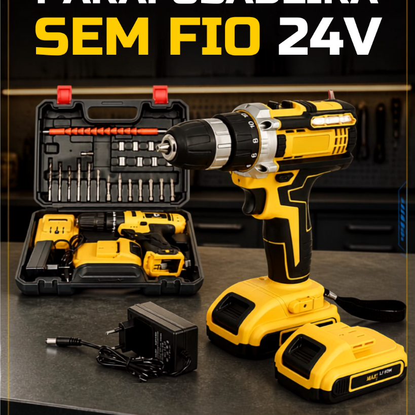Parafusadeira Furadeira de Impacto Com 2 Bateria Recarregável Sem Fio 48v Com Maleta Completo