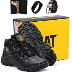 Bota Masculina Caterpillar Em Couro Resistente + Carteira + Relogio + Cinto