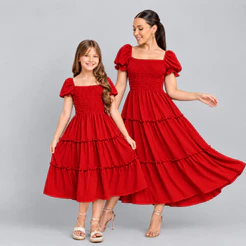 Kit Vestidos Mãe e Filha Longo/Midi, Princesinha/ciganinha Liso tecido crepe (2 peças) Moda Evangélica