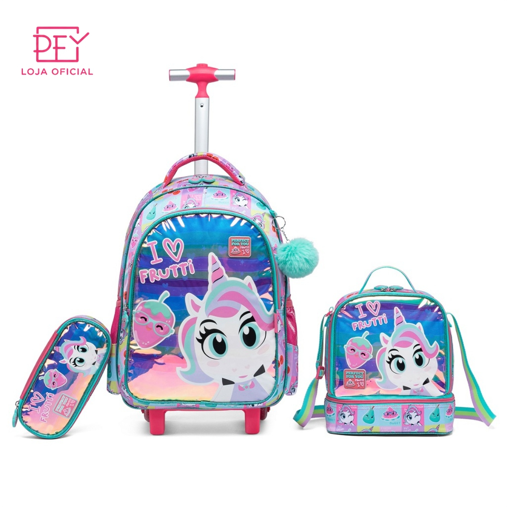 Kit Mochila Bolsa Rodinhas Menina Infantil Escolar Reforçada Unicórnio