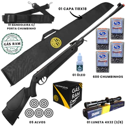 Carabina de pressão Rossi Dione 5G GásRam 60Kg Calibre 4,5mm + Acessórios: