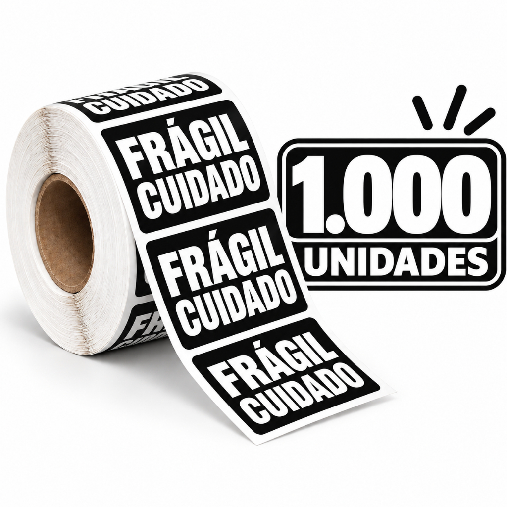 Etiqueta Térmica Preta Adesiva 1.000und Frágil 6x4cm com Adesivo de Alta Qualidade