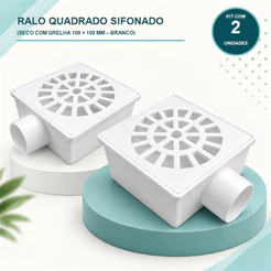 Ralos Quadrados Sifonado E Seco Com Grelha 100X100MM Branco KIT 02 PEÇAS ( Cod157)