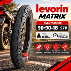 Pneu Traseiro 90/90-18 Levorin Matrix 57P CG 125/150/160 Fan Titan Start YBR Factor Uso Com Câmara
