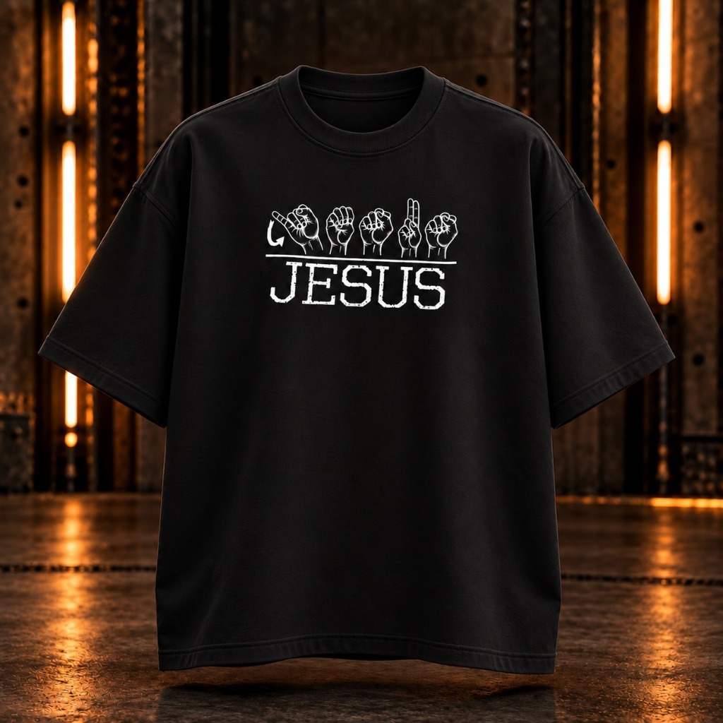 Camiseta Cristã Jesus em Libras Oversized Unissex Estampada 100% Algodão Moda Evangélica Gospel Religiosa Fé