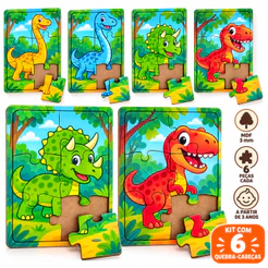 Kit 4 Quebra Cabeça Infantil Dinossauro