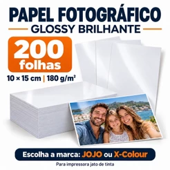 Papel Fotográfico Glossy Brilhante 180g 10x15 200 Folhas Jato de Tinta para Fotos Álbuns Porta-Retratos Scrapbooks