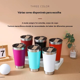 Copo Térmico Inox 473ml com Tampa Caneca Isolada Bebida Quente Fria Portátil Cores Variadas