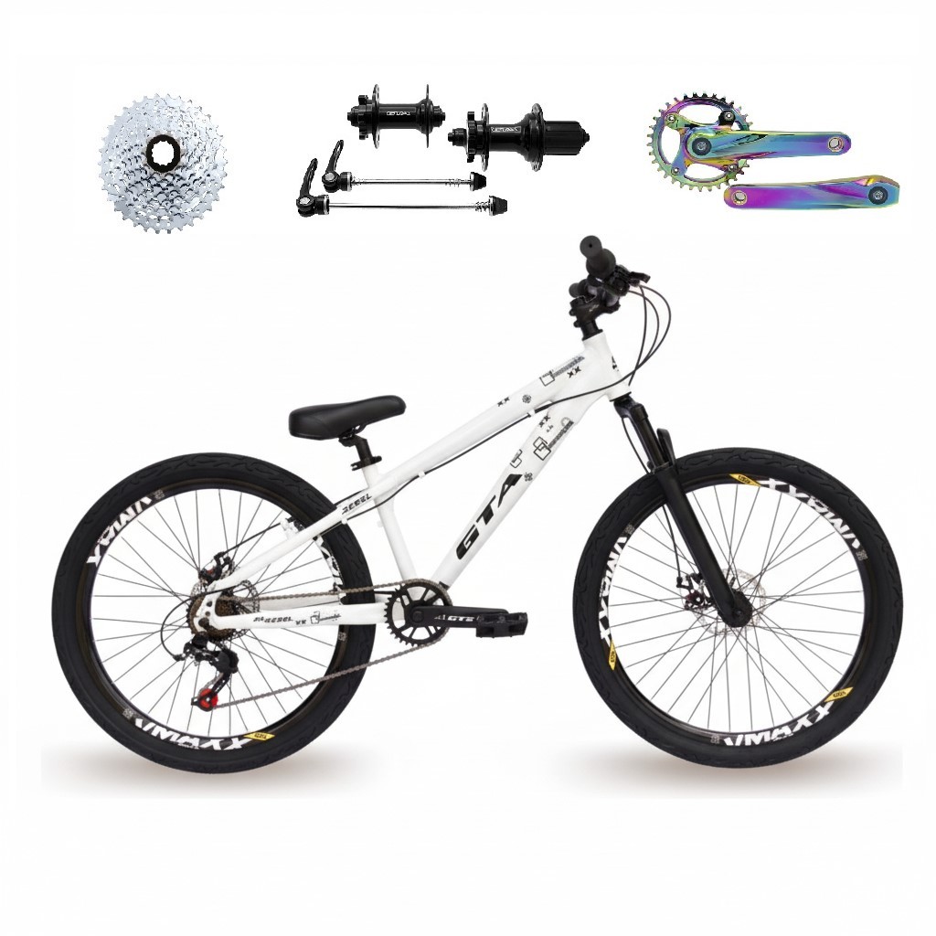 Bicicleta Aro 26 Gta Rebel Single K7 8v Freeride Cubo Barulhento Aro Vmaxx DH Freio a Disco Pneu Flame Pedivela Camaleão