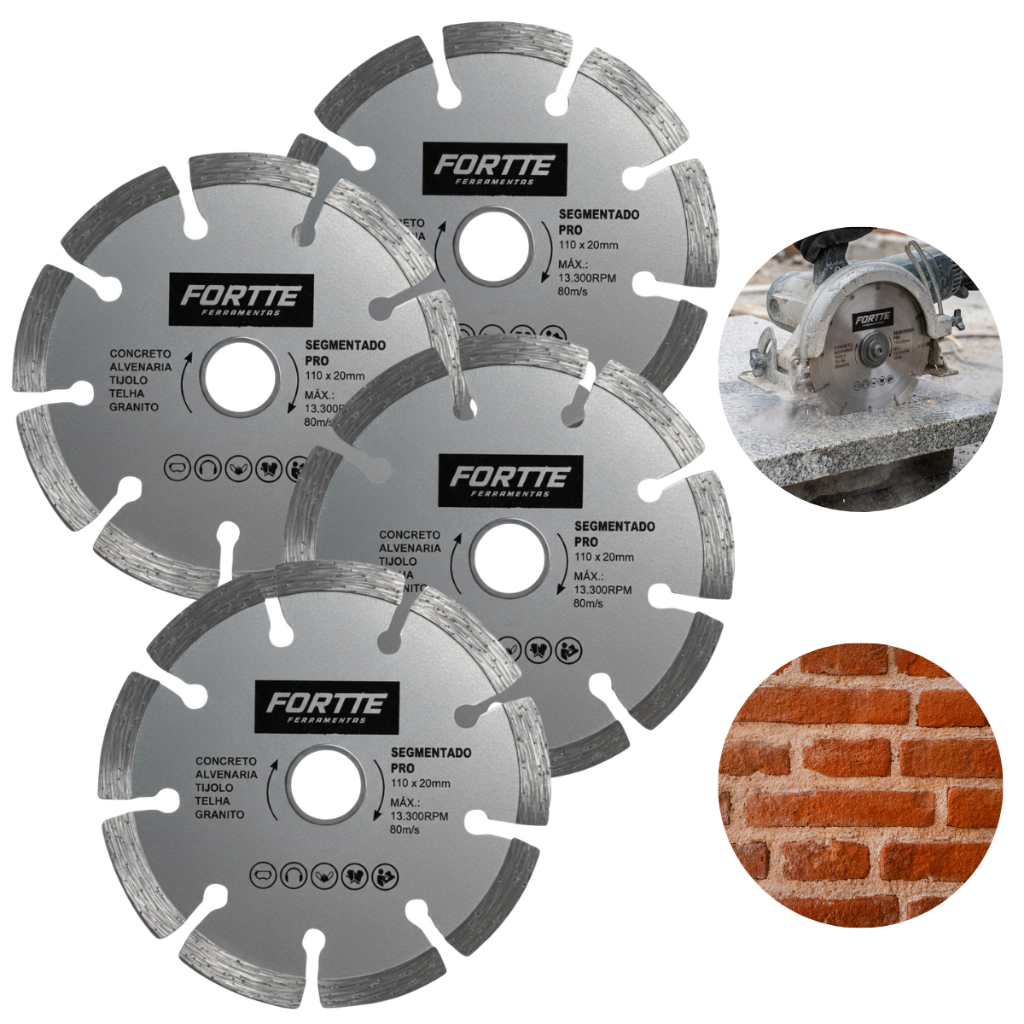 Kit 4 Disco Diamantado Concreto 110 X 20mm Para Makita Serra Mármore Segmentado Corte Tijolo Cortar Alvenaria