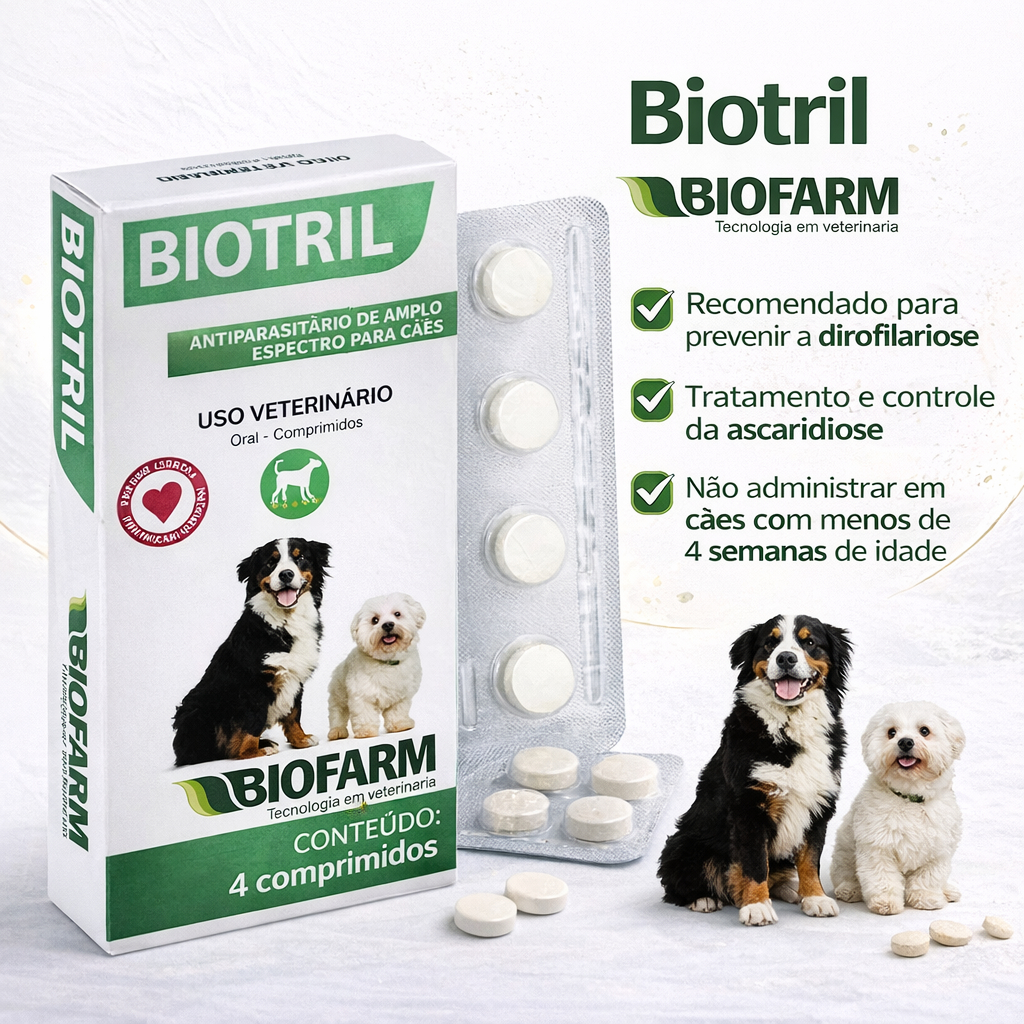 Biotril Antiparasitário Amplo Espectro 4 Comprimidos Cães em Oferta na Shopee