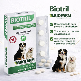 Biotril Antiparasitário Amplo Espectro 4 Comprimidos Cães em Oferta na Shopee