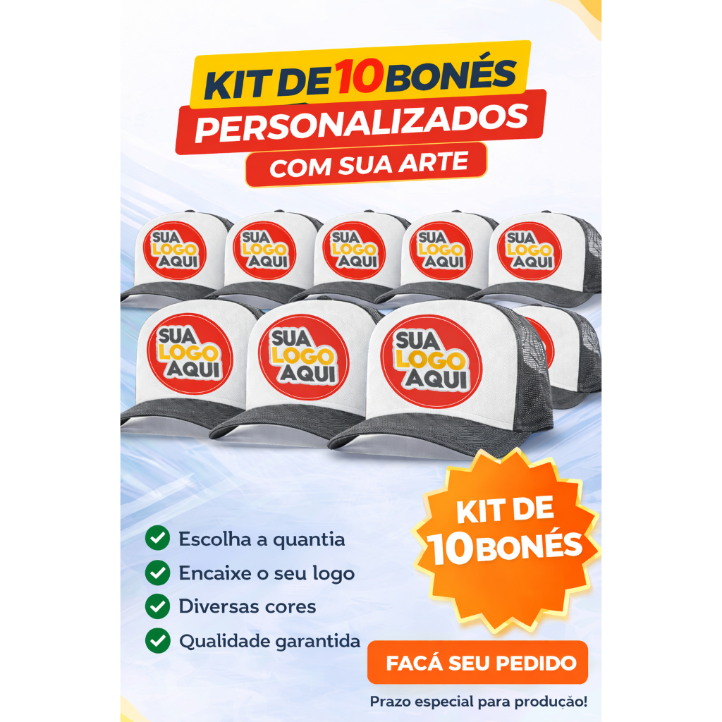 Kit 10 Bonés Personalizados DTF Trucker Redinha Tela Aba Curva em Oferta na Shopee