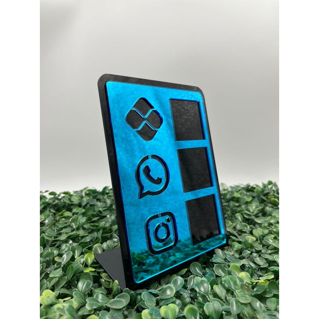 Placa Display Acrílico Mesa Balcão PIX ZAP Instagram Azul\Preto.
