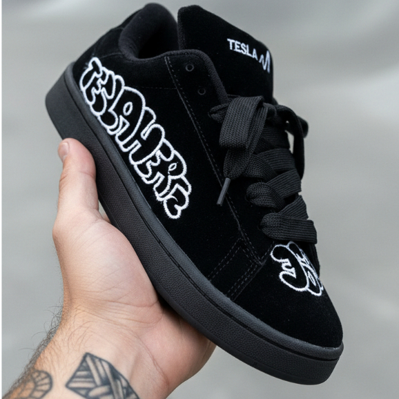 Tênis Preto Masculino Feminino Tesla Hertz Skate Casual Skatista com Solado Antiderrapante