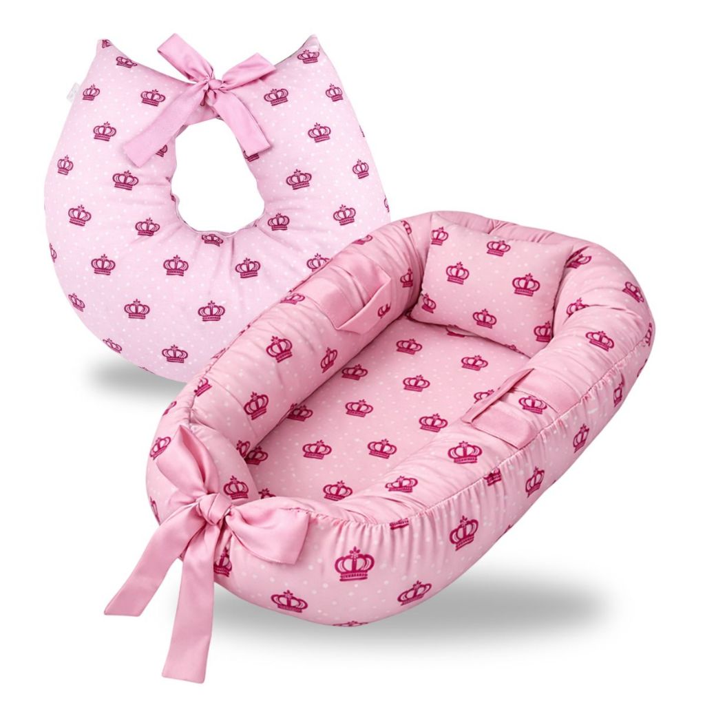 Ninho Redutor de Berço com Almofada Amamentação COMPLETO Bebê Menina Coroa Rosa Princesa em Oferta na Shopee