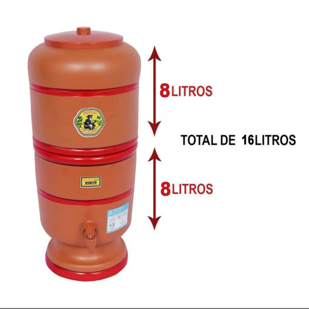 Filtro de Barro 16 litros com 2 Velas de tripla ação + Boia