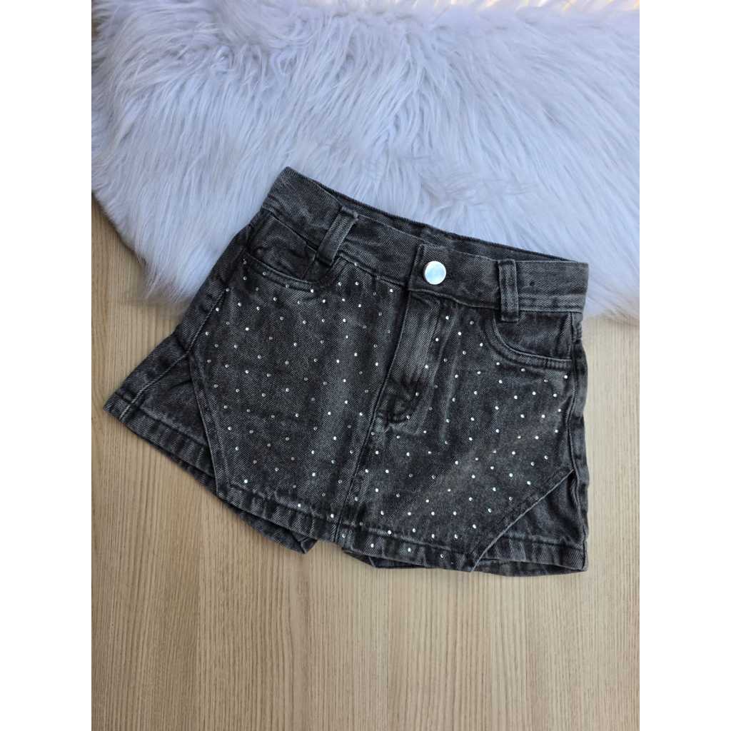 Shorts Saia Strass Jeans Feminino Juvenil