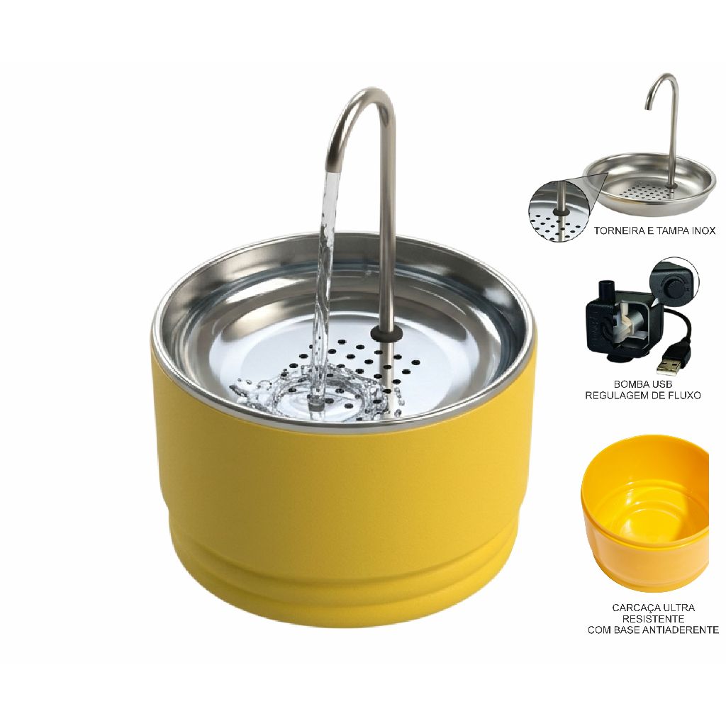 Fonte Bebedouro para Cães e Gatos H2O Steel 1.8 Litros