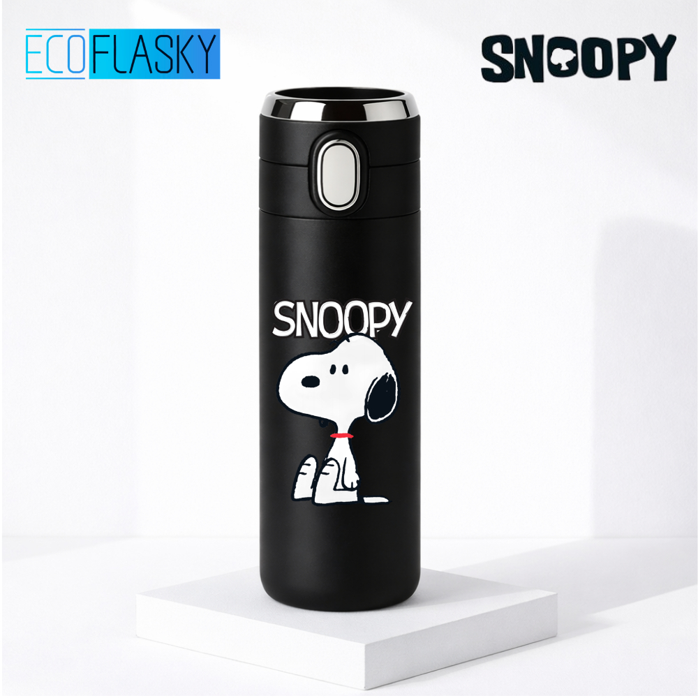 Garrafa Térmica Infantil Aço Inox Snoopy Estampada Termometro LED Digital Temperatura 420ml