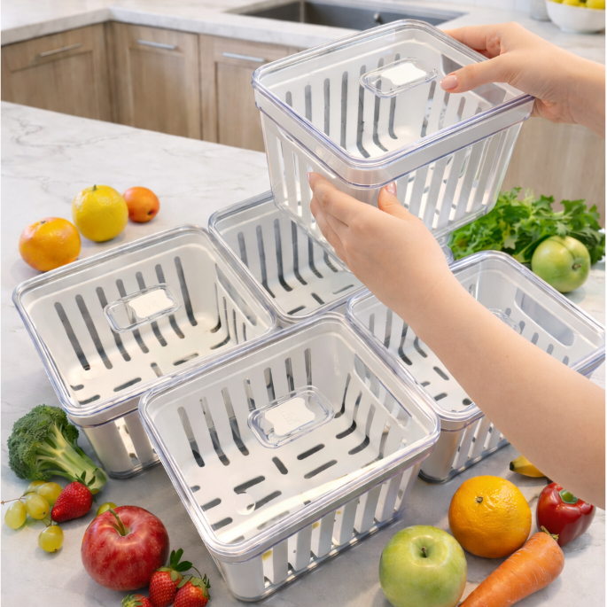 Kit Organizador de Geladeira 3.8 Litros Cesto Com Tampa Multiuso Alimentos Verduras e Vegetais em Oferta na Shopee