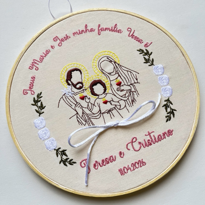 Porta Aliança Personalizado Para Casamento Bastidor Bordado Sagrada Família