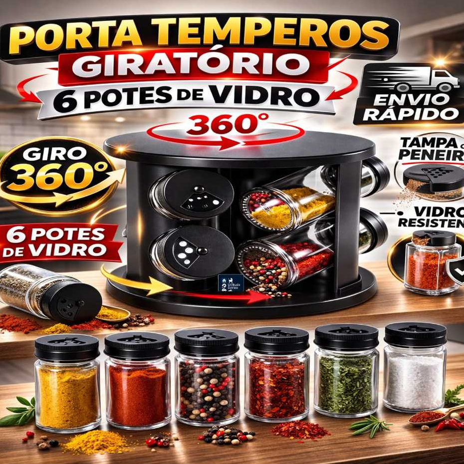 Porta Condimentos  Giratório Com 6 Potes De Vidro em Oferta na Shopee