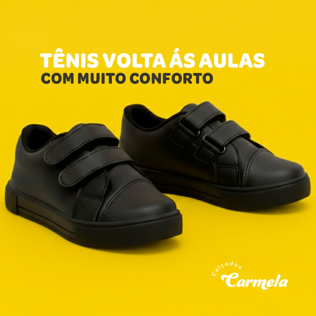 Tênis Infantil Masculino Preto Menino Escolar Antiderrapante Confortável Resistente Dia a Dia