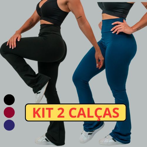 KIT 2 CALÇAS LEGGING FLARE LEG Boca De Sino Bailarina Grossa Cintura Alta Zero Transparência