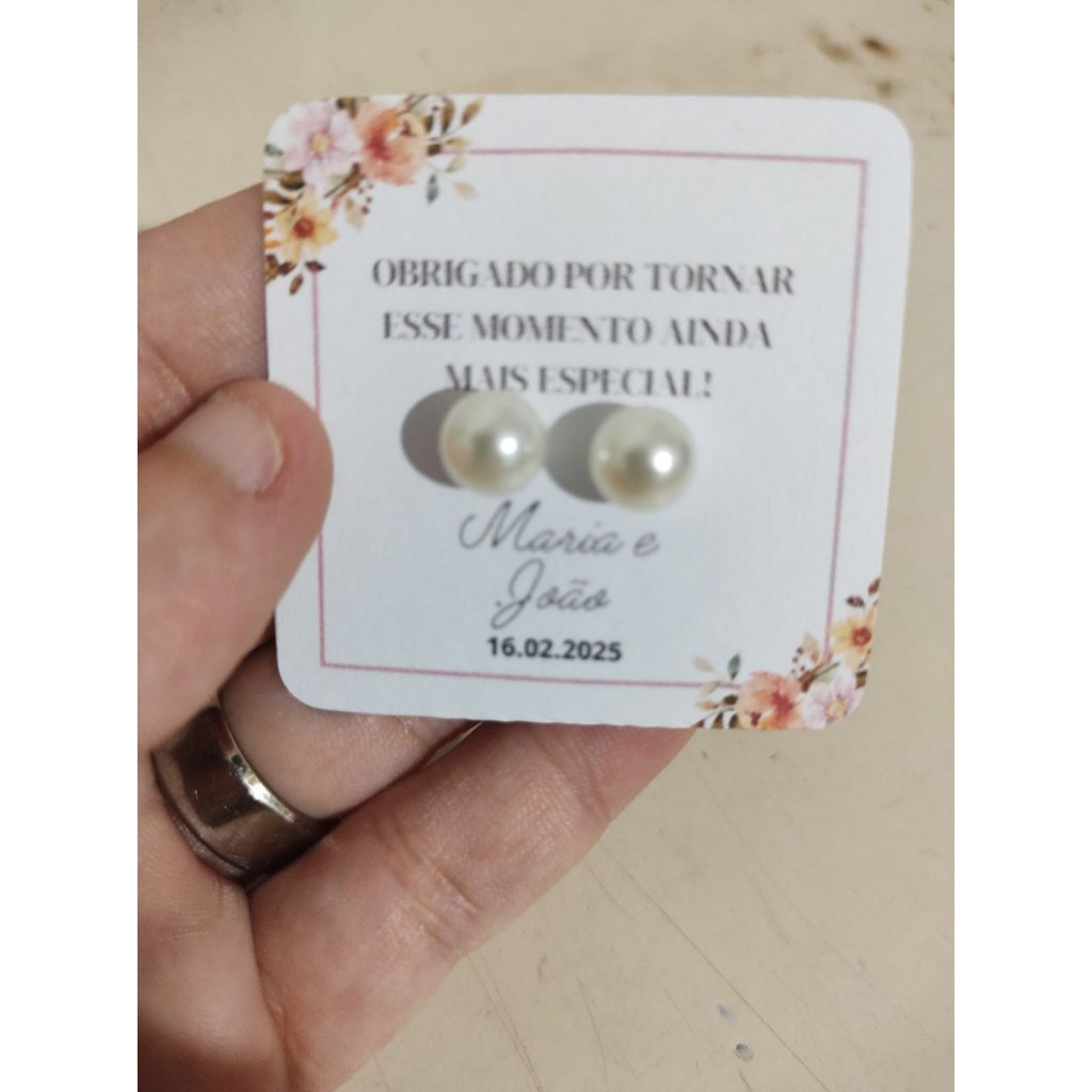💎 Lembrancinha de Casamento personalizado – Brinco com Card Personalizado 6x5 cm