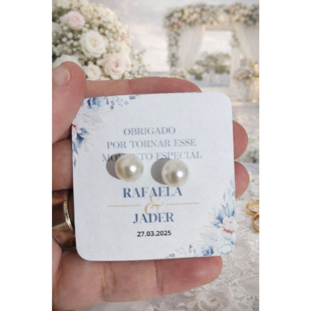 💎 Lembrancinha de Casamento personalizada – Brinco com Card Personalizado 6x5 cm