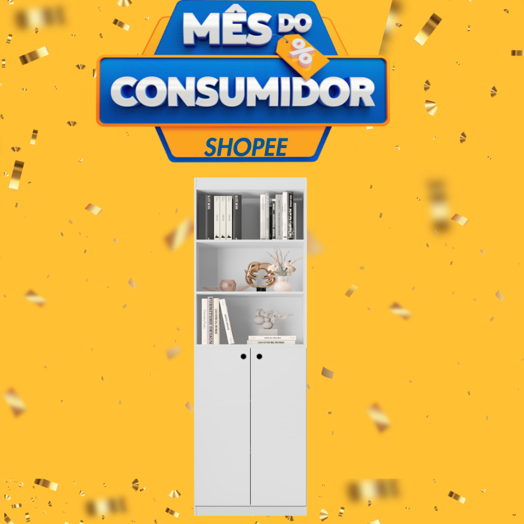 Estante Livreiro Com 5 Prateleiras e 2 Portas Gold Luxo - Dullar Móveis em Oferta na Shopee