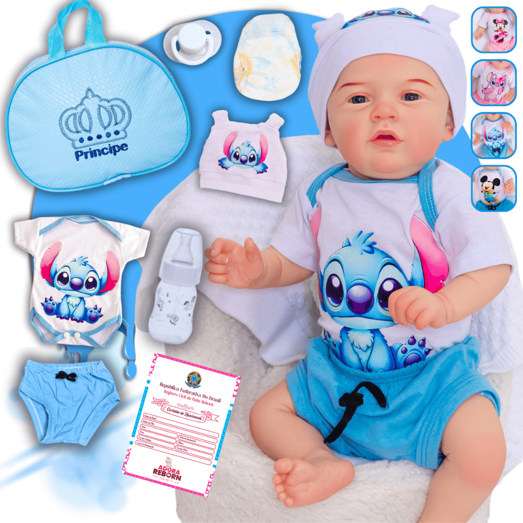 Bebê Reborn Menino Original Stitch Realista Silicone Com Bolsa Maternidade Envio Imediato - Variações em Oferta na Shopee