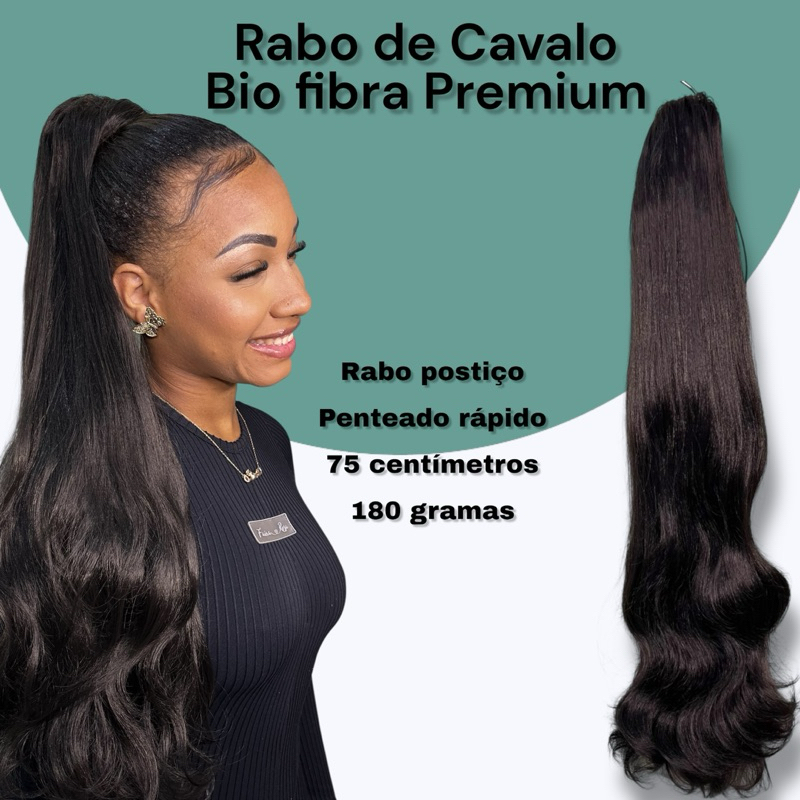 Rabo de Cavalo postiço Liso ondulado de Bio fibra premium - Penteado fácil 75cm 180 gramas