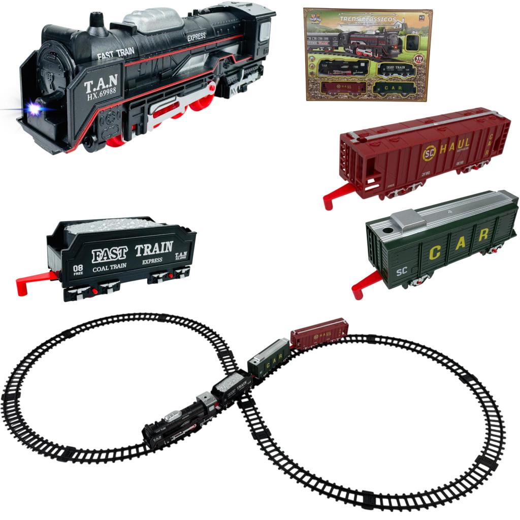 Trem Em Miniatura Super Detalhado Locomotiva Vagões E Ferrovia Com Luz Fácil De Montar