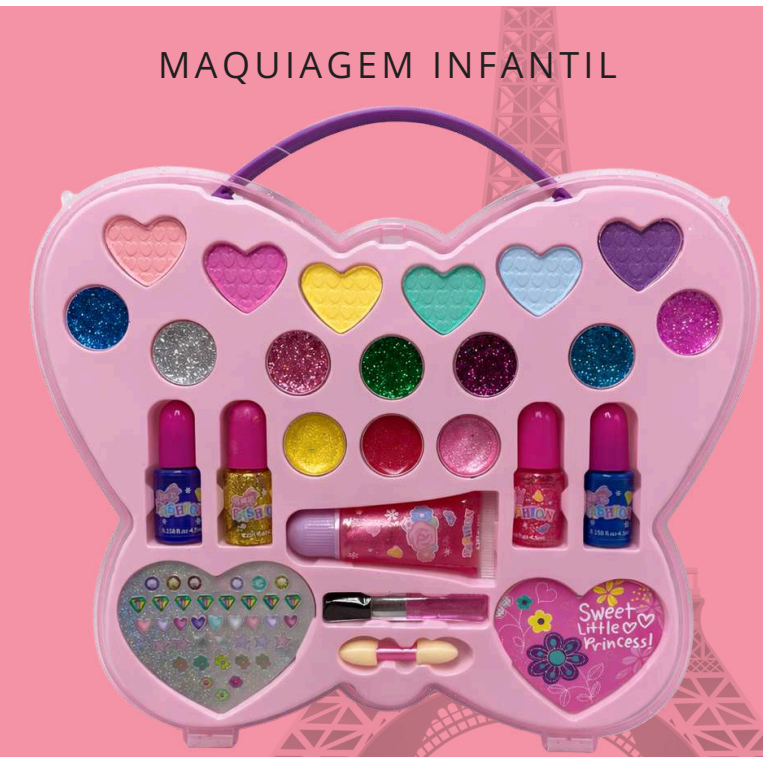 Kit Estojo de Maquiagem Infantil Não Tóxico Com alça Menina Borboleta em Oferta na Shopee