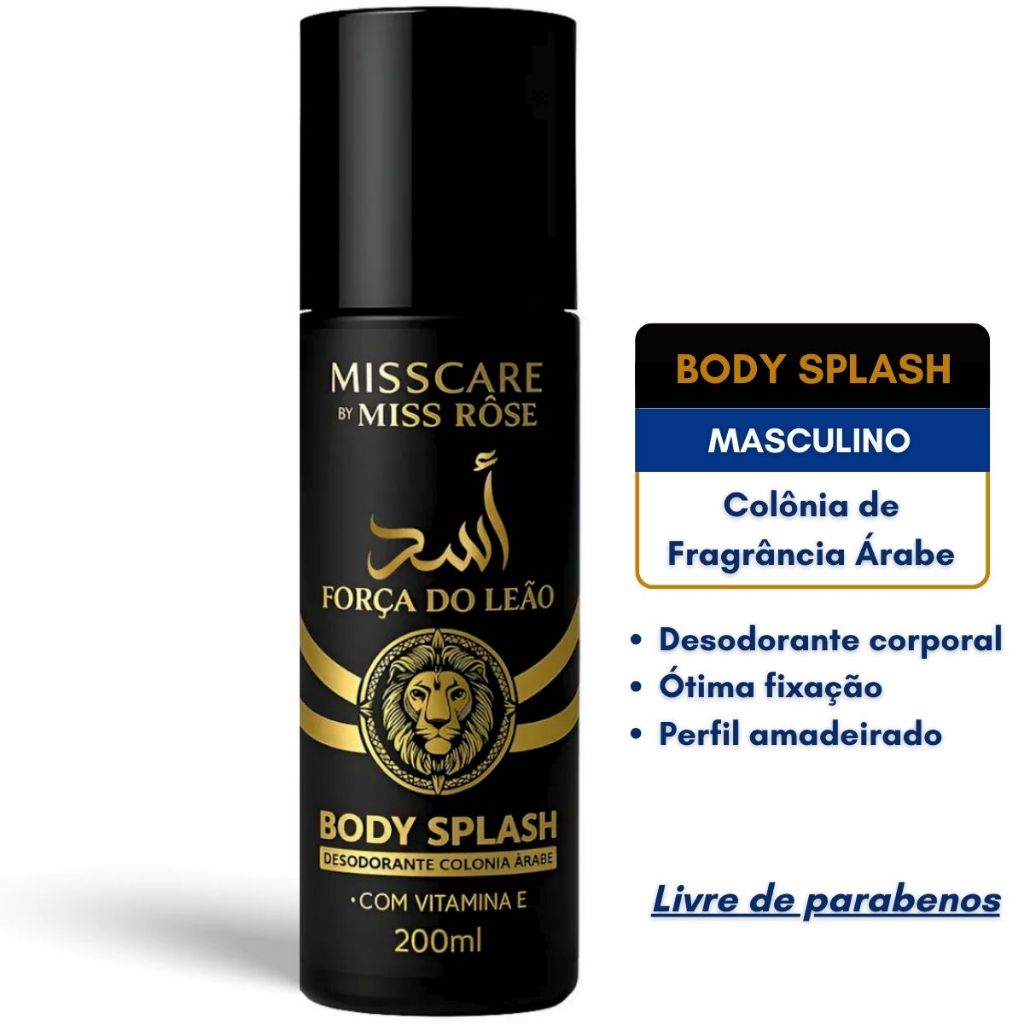 Body Splash Masculino Força Leão Miss Rôse 200ml Amadeirado Perfume Corporal Colônia Árabe Premium em Oferta na Shopee