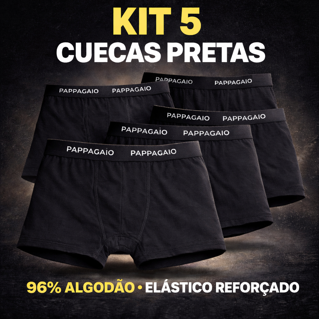 Kit 5 Cuecas Pretas Black Edition Algodão Premium Masculina