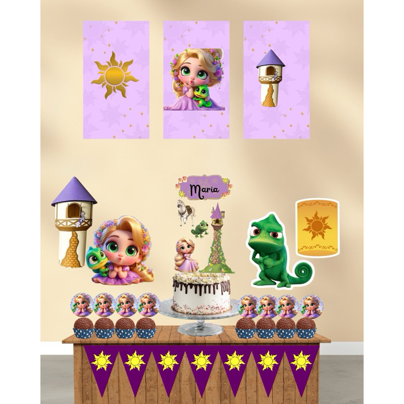 kit festa enrolados rapunzel - Personalizados só um bolinho (pôster A4- topper docinhos- enfeites de mesa e topo de bolo