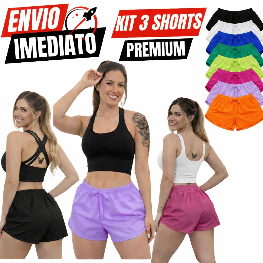 Kit 3 Shorts Tactel Feminino Academia Praia  Short Piscina Treino Corrida Shortinho Verão Casual Praia em Oferta na Shopee