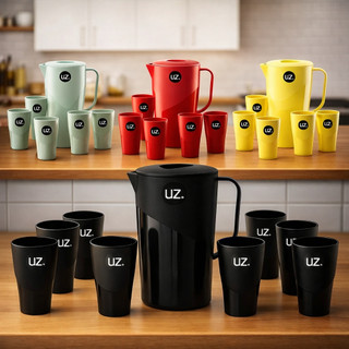 Kit Jarra 2L Com 6 Copos UZ Suqueira Plástico Resistente Jarra Para Suco Água Cozinha Moderna