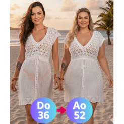 Saída De Praia Vestido Curto Tricot Moda Praia Luxo M ao Plus Size Crochê