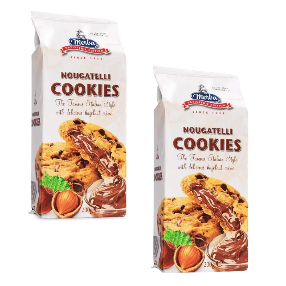Dois pacotes de cookie Merba recheado com creme de avelã